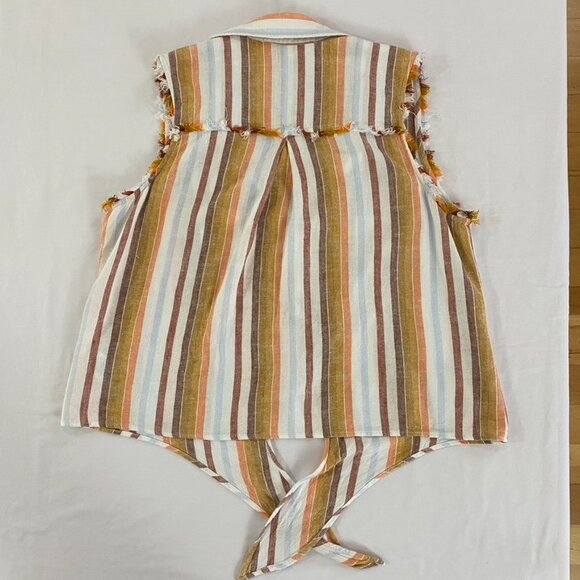 Anthropologie Cloth & Stone Women's Small Tie Front Striped Linen Button Down - Picture 13 of 13